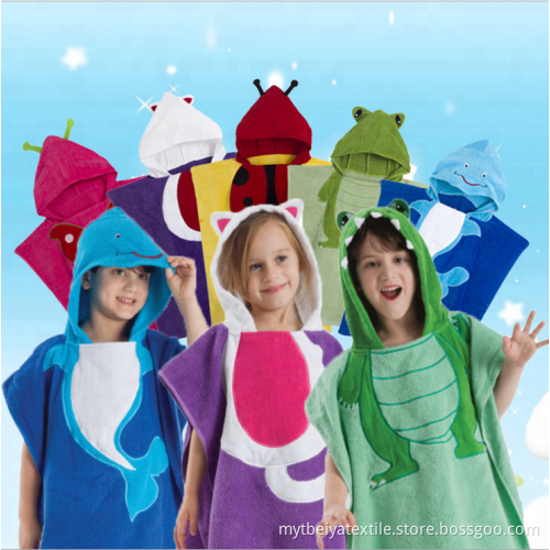 100% cotton printing kids hooded beach towel poncho